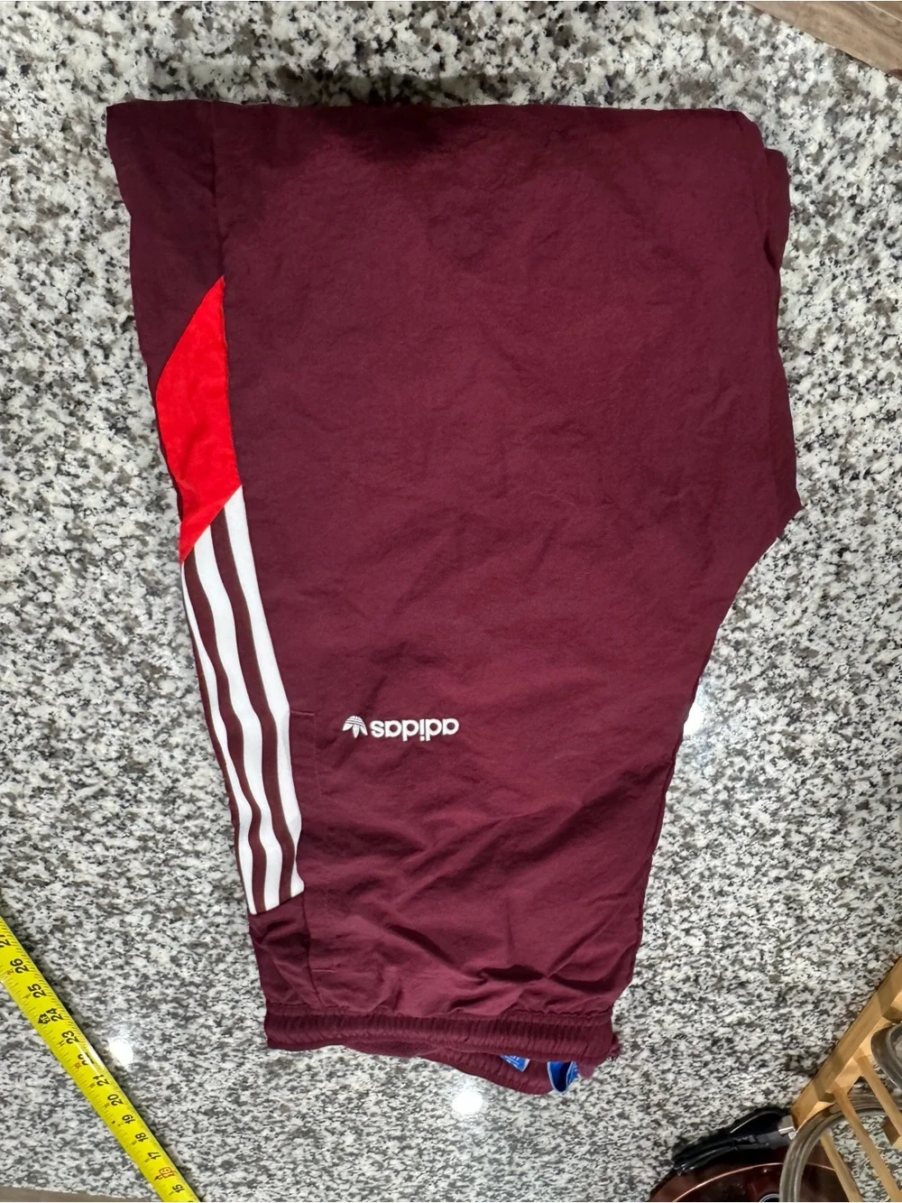 adidas Maroon Joggers with White Stripes and Red Accents
